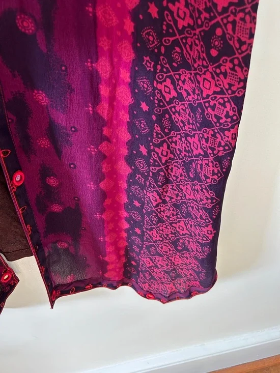 Tienda Ho Kimono Magenta/Burgundy India Print Boho Festival Open Front Duster - Picture 6 of 16
